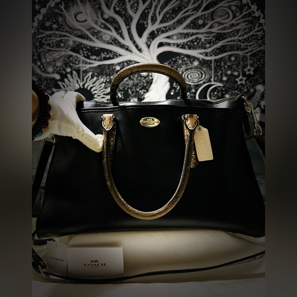 Vintage style Y2K Coach Black Satchel with Brown Accents tote shoulder bag - Picture 6 of 17